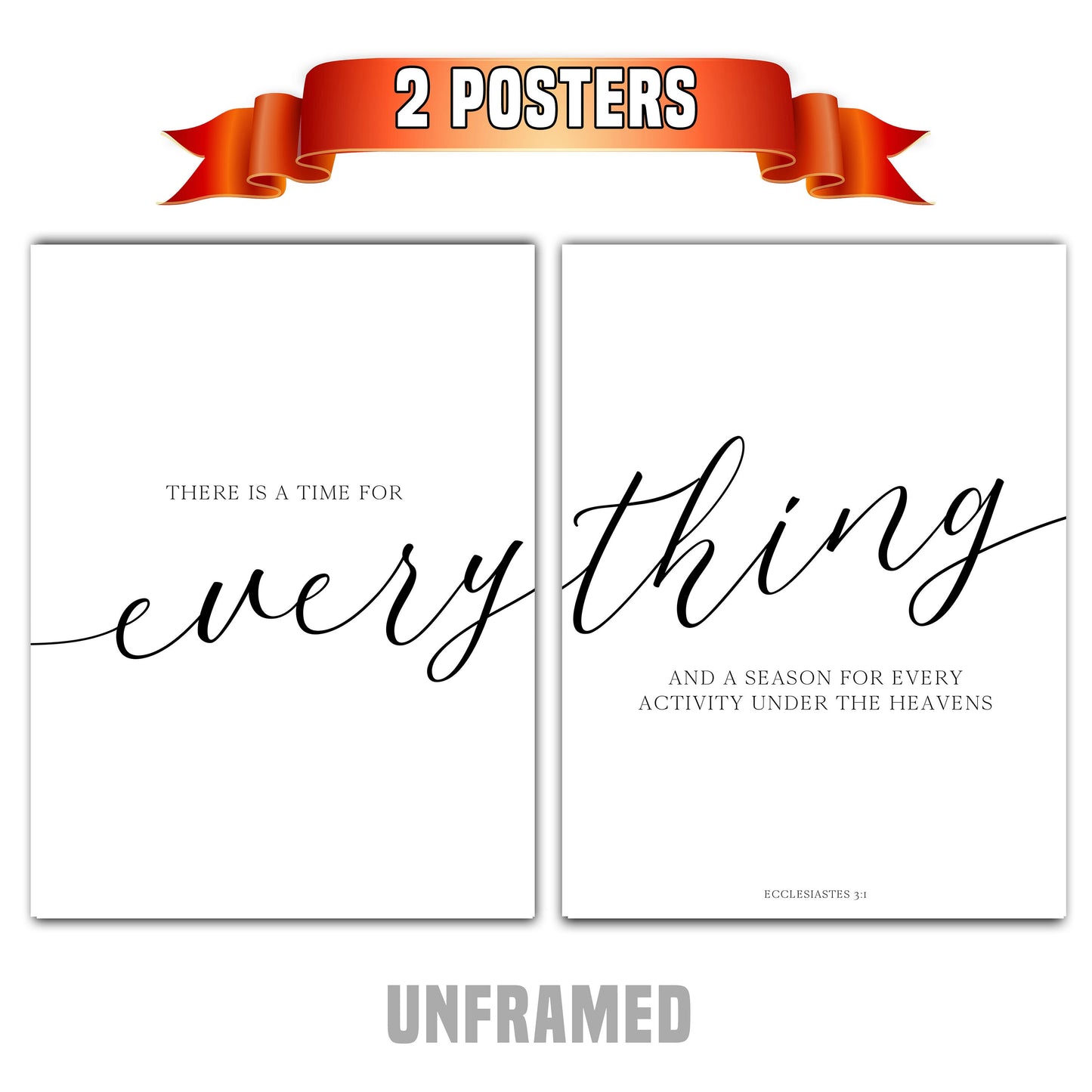 Ecclesiastes 3:1, Bible Verse Quote, Set of 2 Poster Prints, Home Wall Art Décor, Multiple Sizes