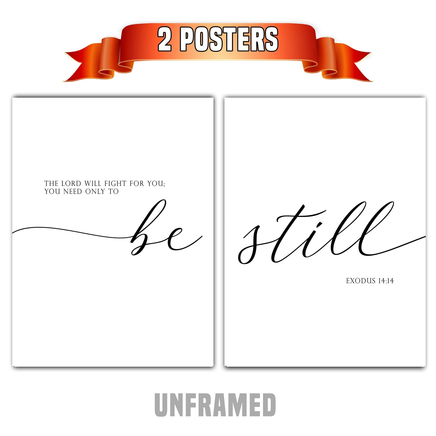 Exodus 14:14, Bible Verse Quote, Set of 2 Poster Prints, Home Wall Art Décor, Multiple Sizes