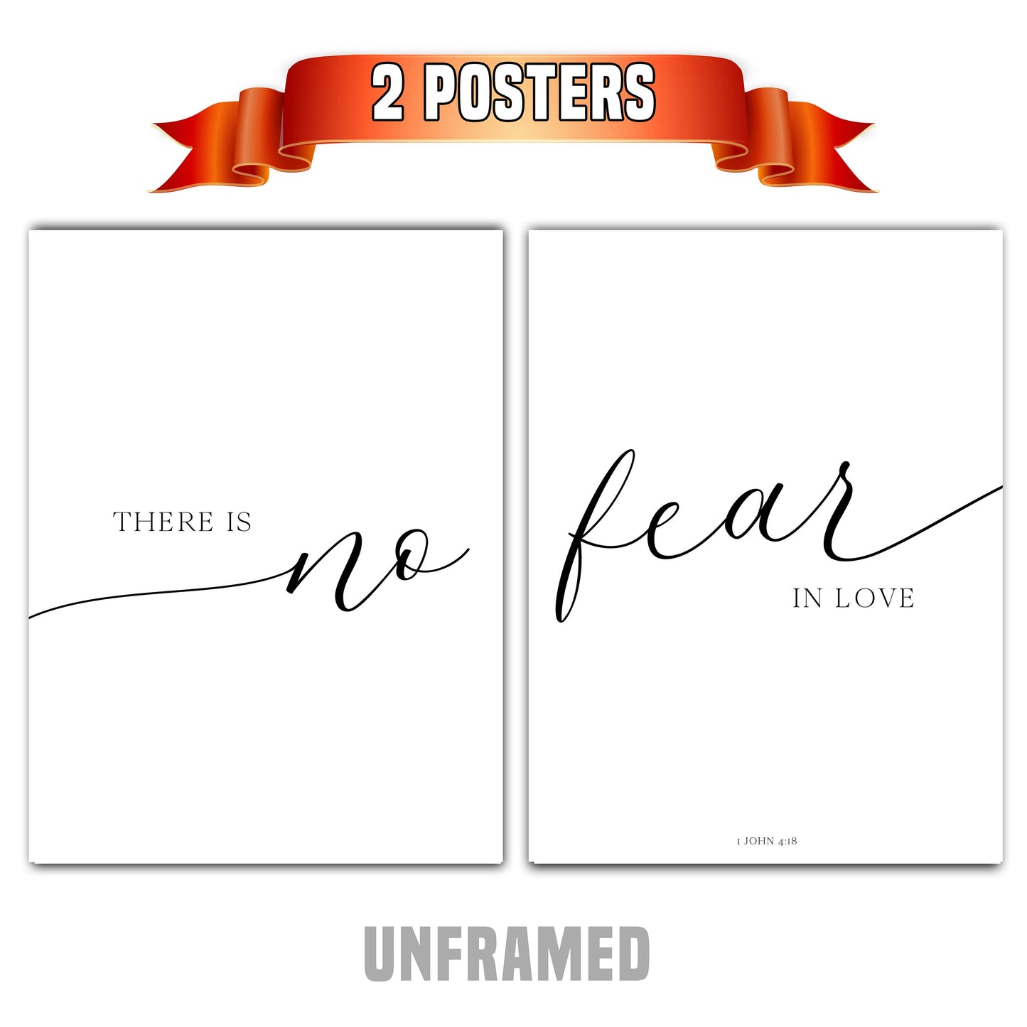 1 John 4:18, Bible Verse Quote, Set of 2 Poster Prints, Home Wall Art Décor, Multiple Sizes