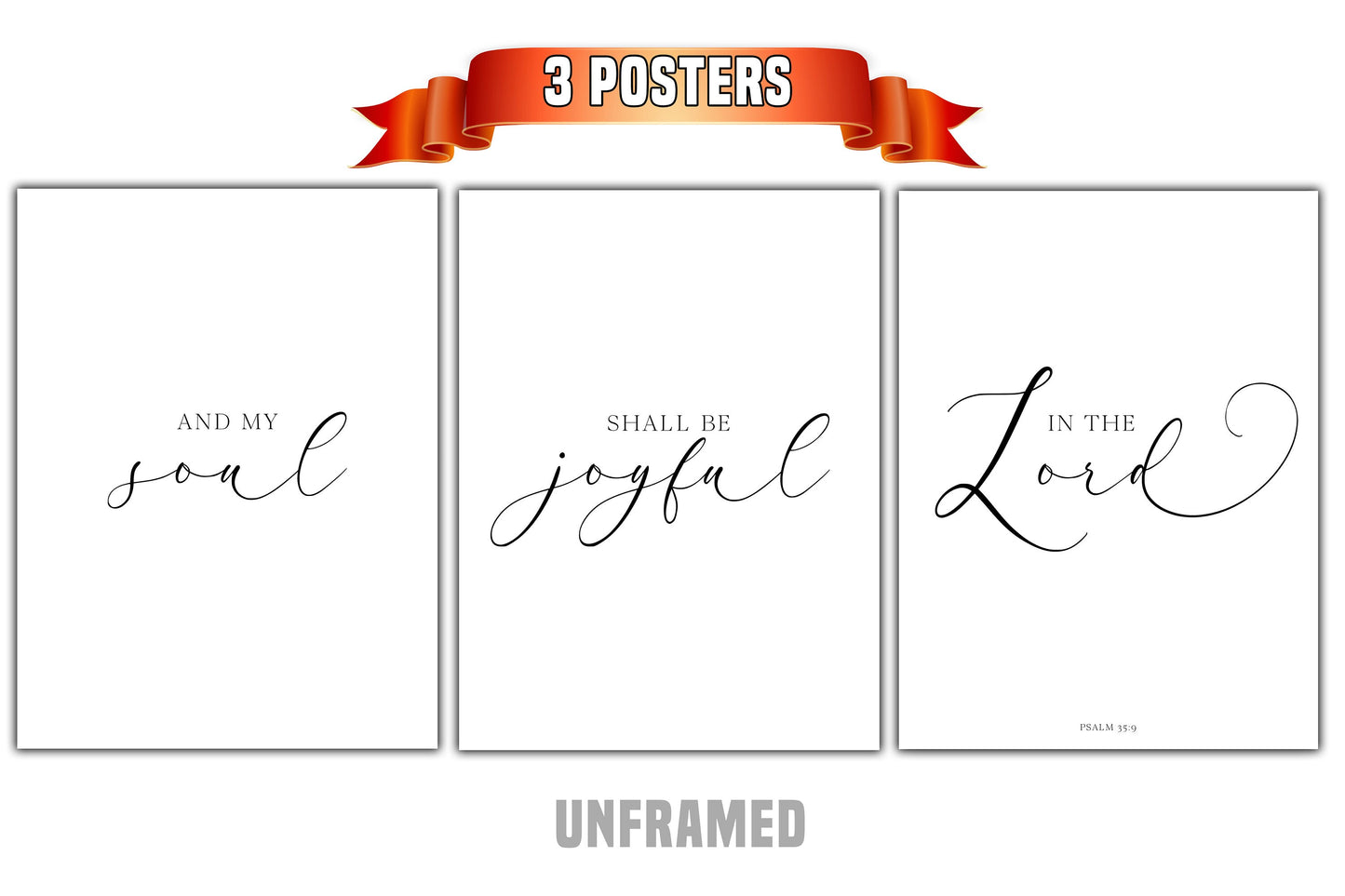 Psalm 35:9, Set of 3 Poster Prints, Bible Verse Quotes, Home Wall Decor, Multiple Sizes