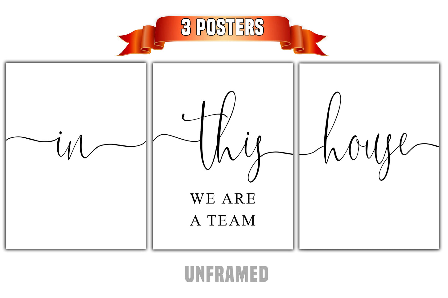 In This House, We Are A Team, Set of 3 Poster Prints, Minimalist Art, Home Wall Decor, Multiple Sizes