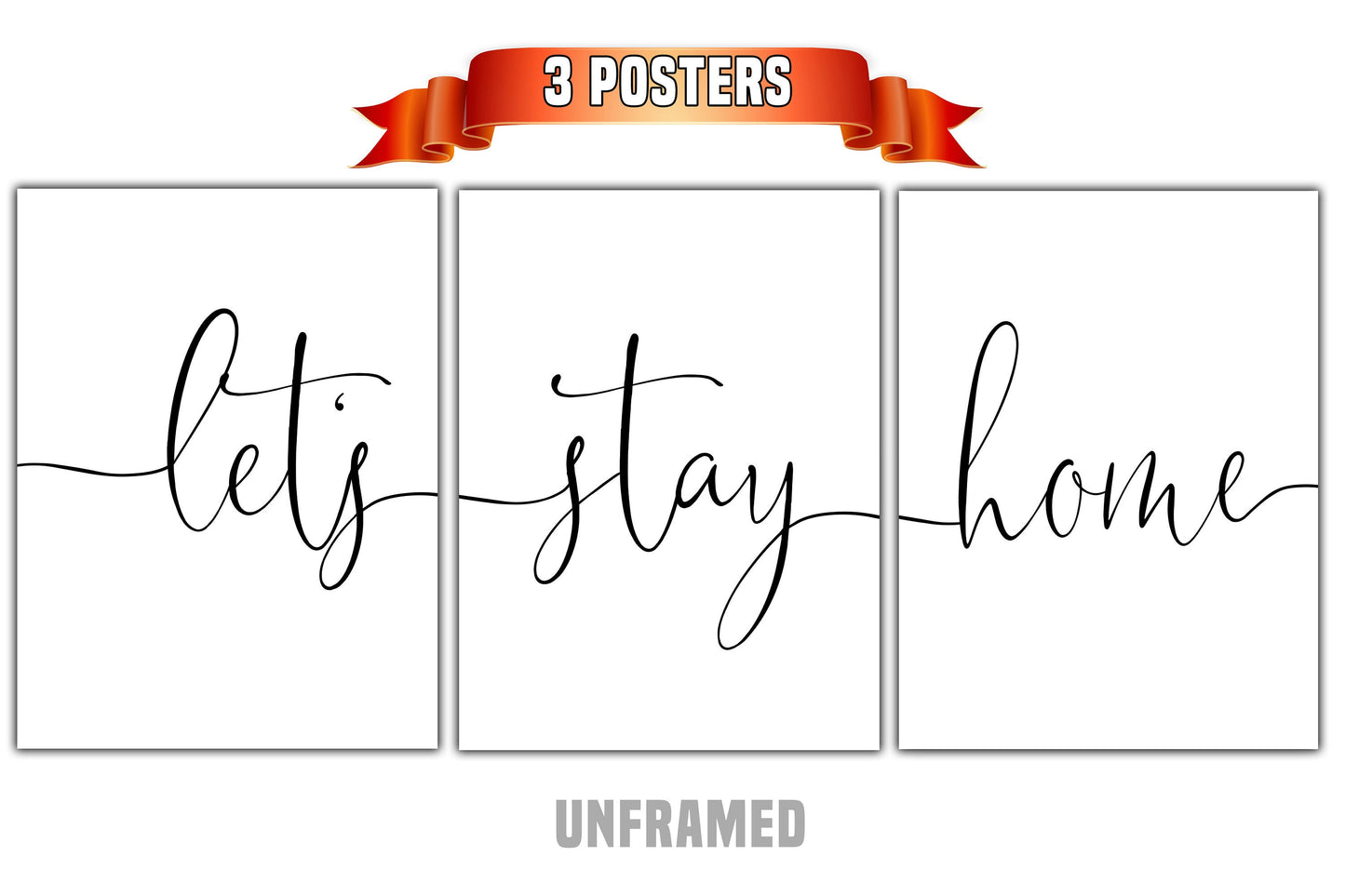 Let's Stay Home, Set of 3 Prints, Minimalist Art, Home Wall Decor, Multiple Sizes