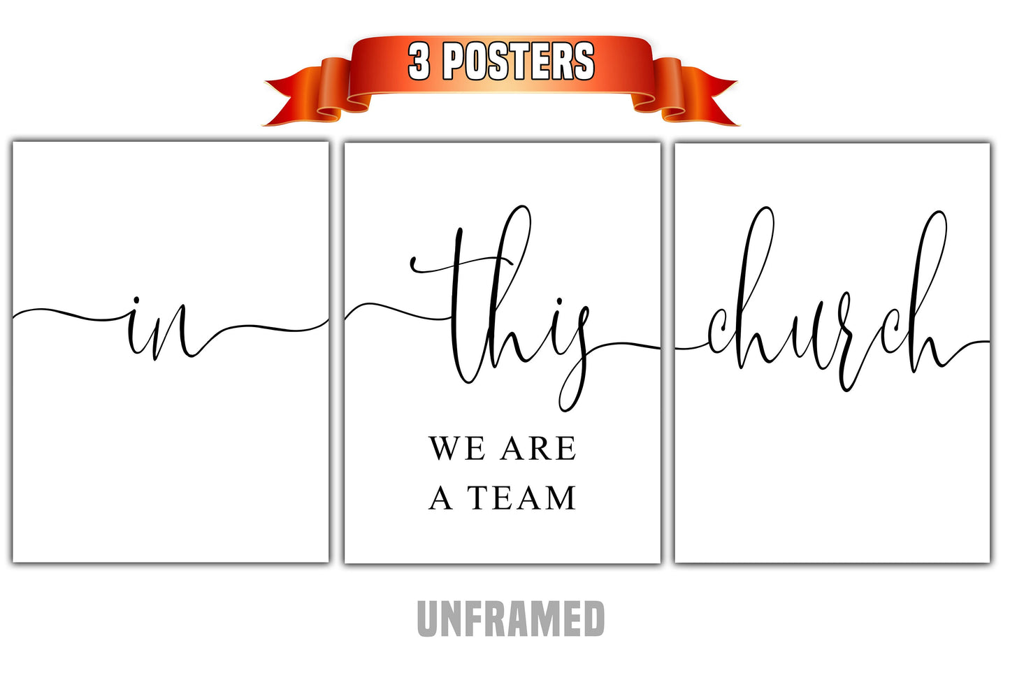 In This Church We Are Team, Set of 3 Prints, Wall Décor Art, Typography, Multiple Sizes