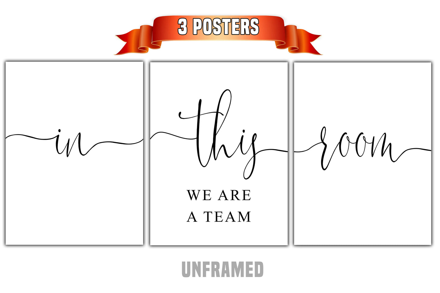 In This Room, We Are A Team, Set of 3 Poster Prints, Minimalist Art, Room Wall Decor, Multiple Sizes