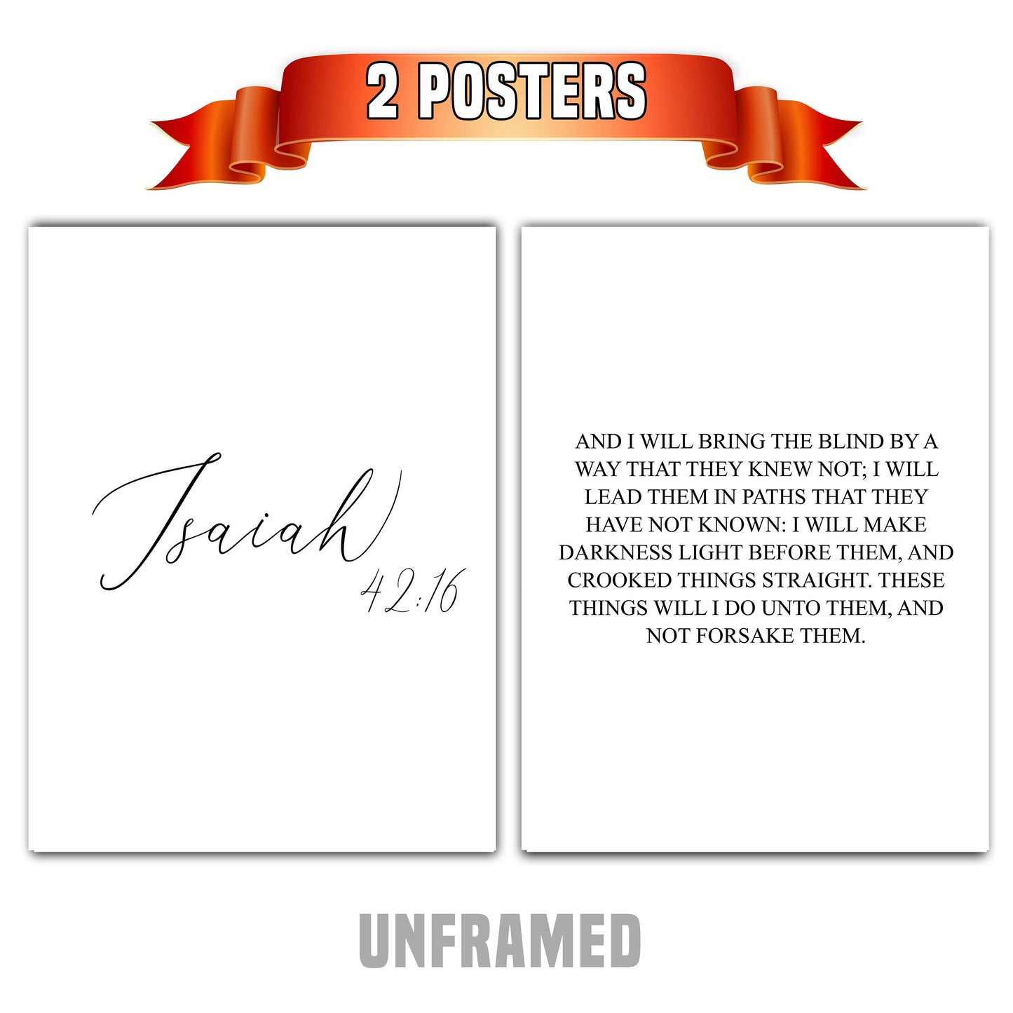 Isaiah 42:16, Bible Verse Quote, Set of 2 Poster Prints, Home Wall Art Décor, Multiple Sizes