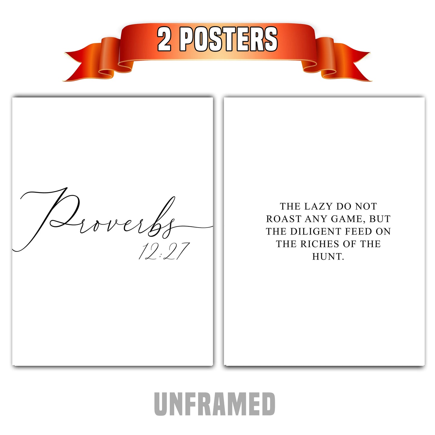 Proverbs 12:27, Bible Verse Quote, Set of 2 Poster Prints, Home Wall Art Décor, Multiple Sizes