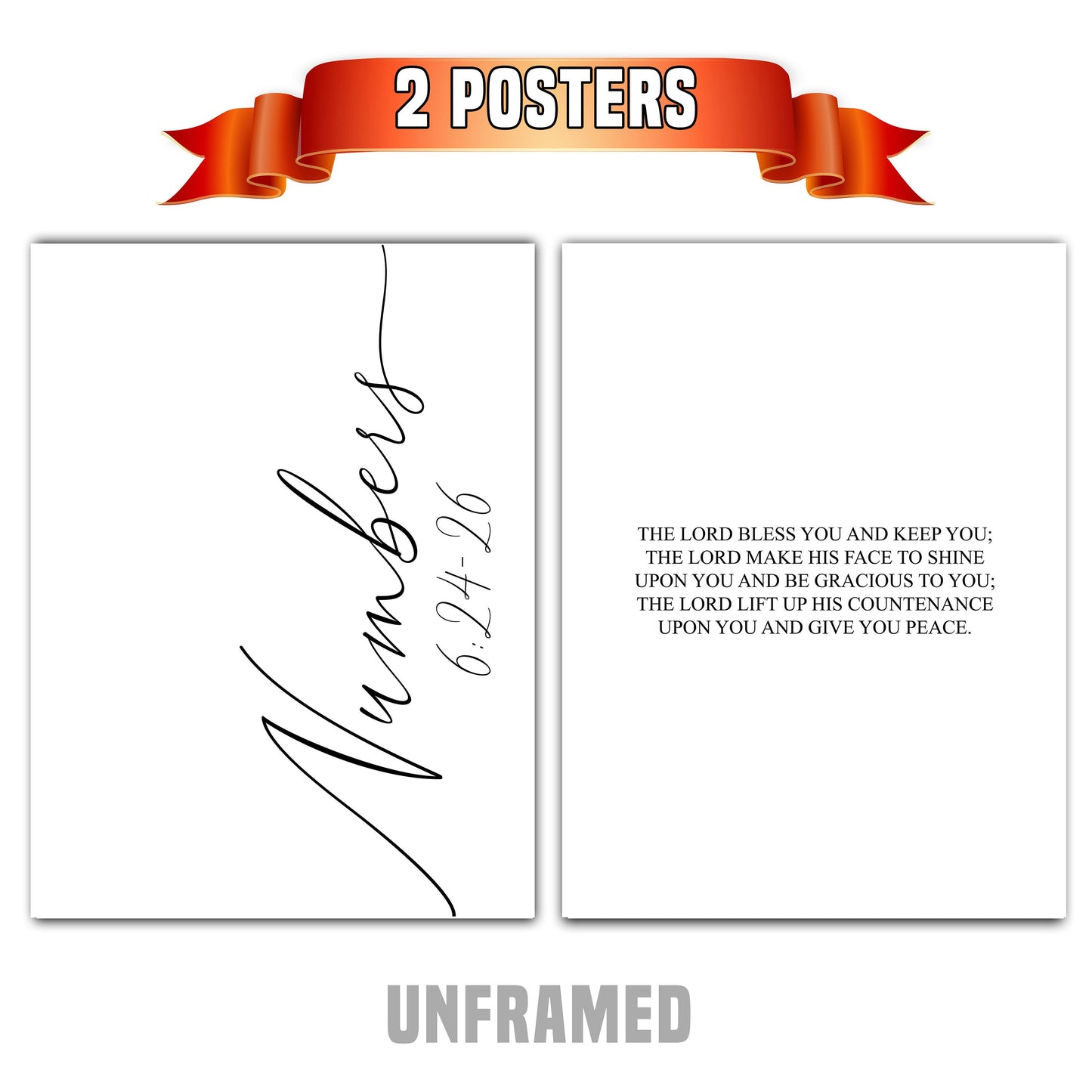 Numbers 6:24-26, Bible Verse Quote, Set of 2 Poster Prints, Home Wall Art Décor, Multiple Sizes