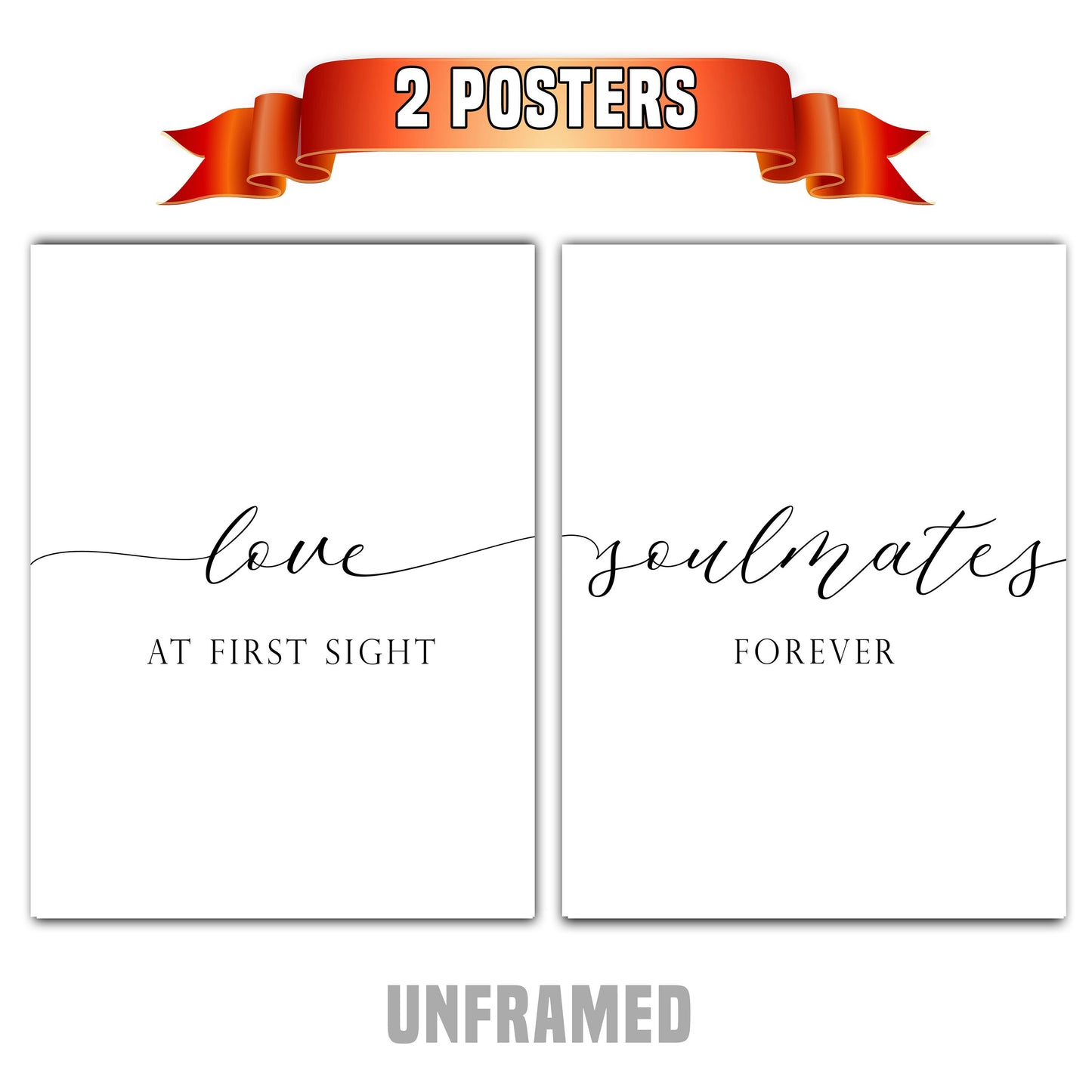Love at First Sight, Soulmates Forever, Romantic Posters, Set of 2 Poster Prints, Home Wall Décor, Minimalist Art, Multiple Sizes