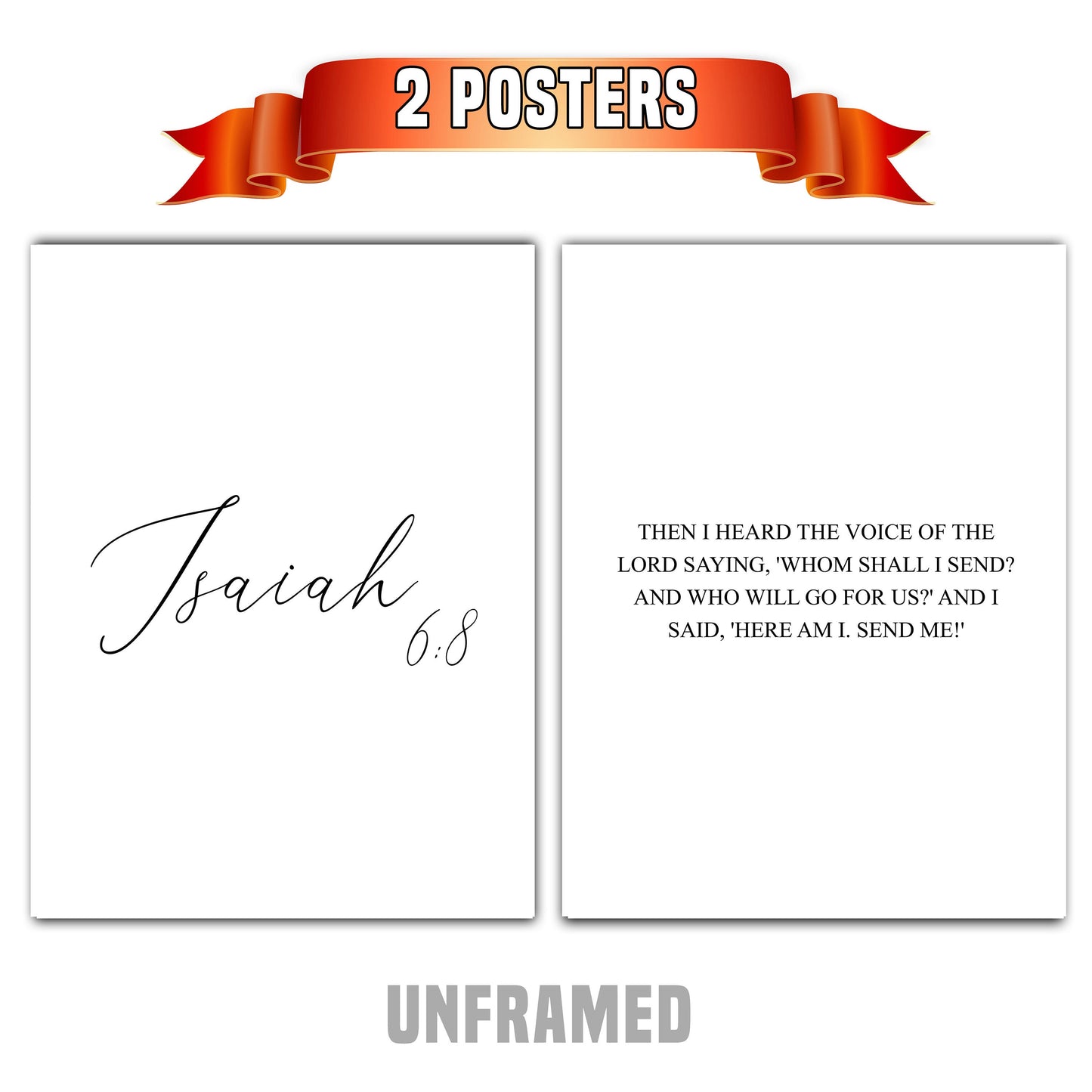 Isaiah 6:8, Bible Verse Quote, Set of 2 Poster Prints, Home Wall Art Décor, Multiple Sizes