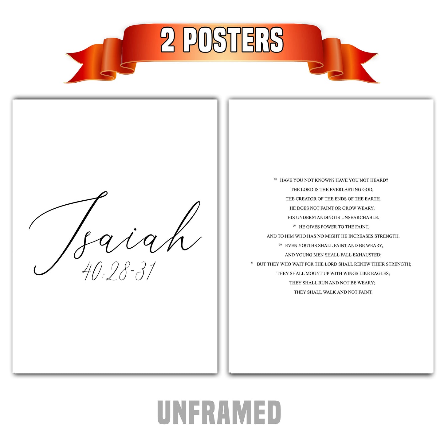 Isaiah 40:28-31, Bible Verse Quote, Set of 2 Poster Prints, Home Wall Art Décor, Minimalist Prints, Multiple Sizes