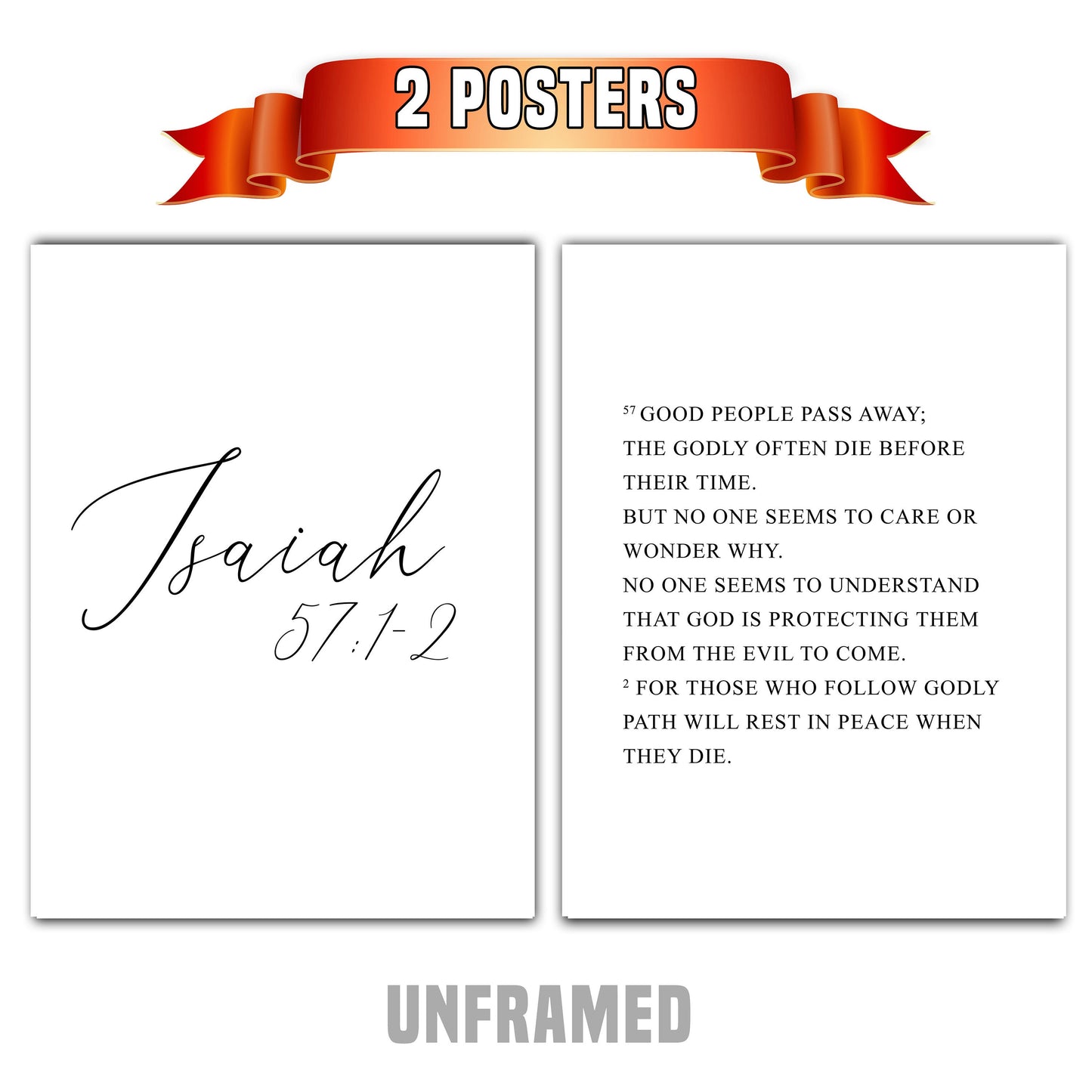 Isaiah 57:1-2, Bible Verse Quote, Set of 2 Poster Prints, Home Wall Art Décor, Multiple Sizes