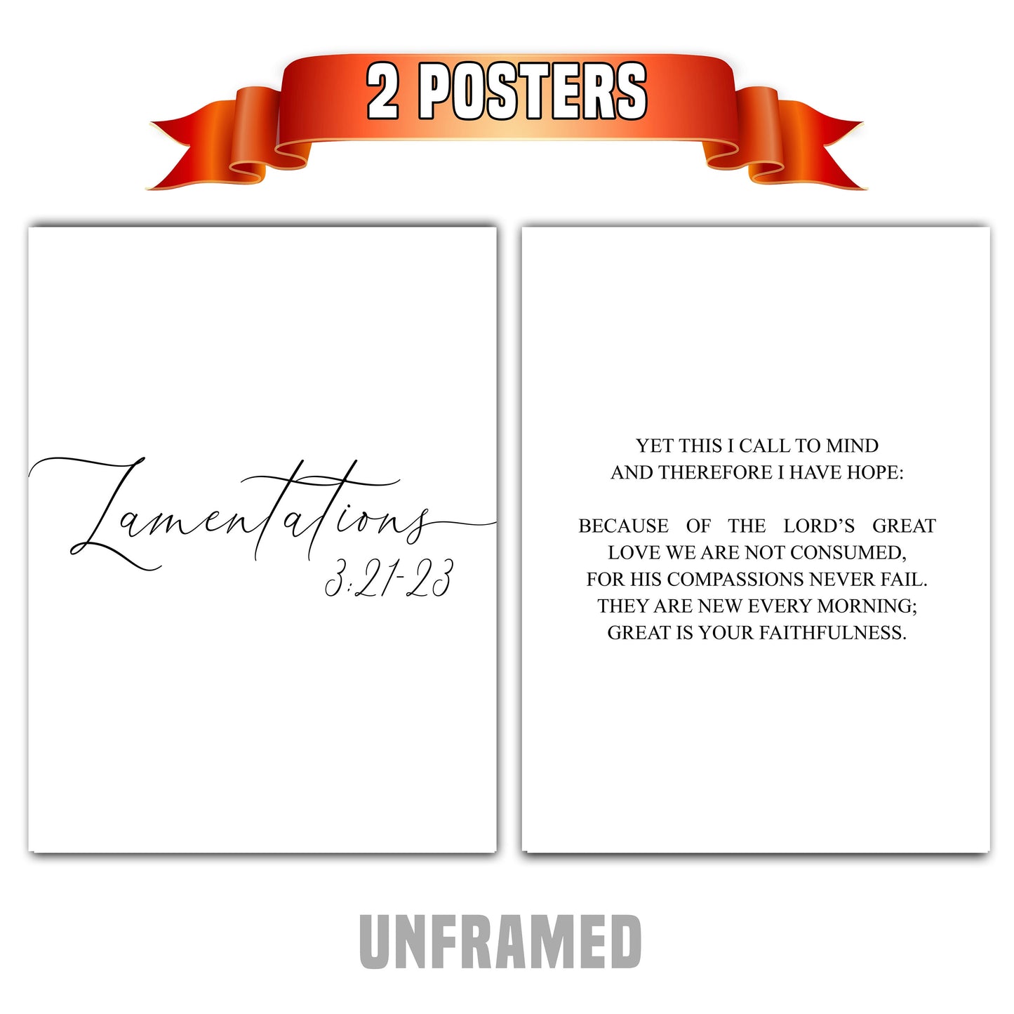 Lamentations 3:21-23, Bible Verse Quote, Set of 2 Poster Prints, Home Wall Art Décor, Multiple Sizes