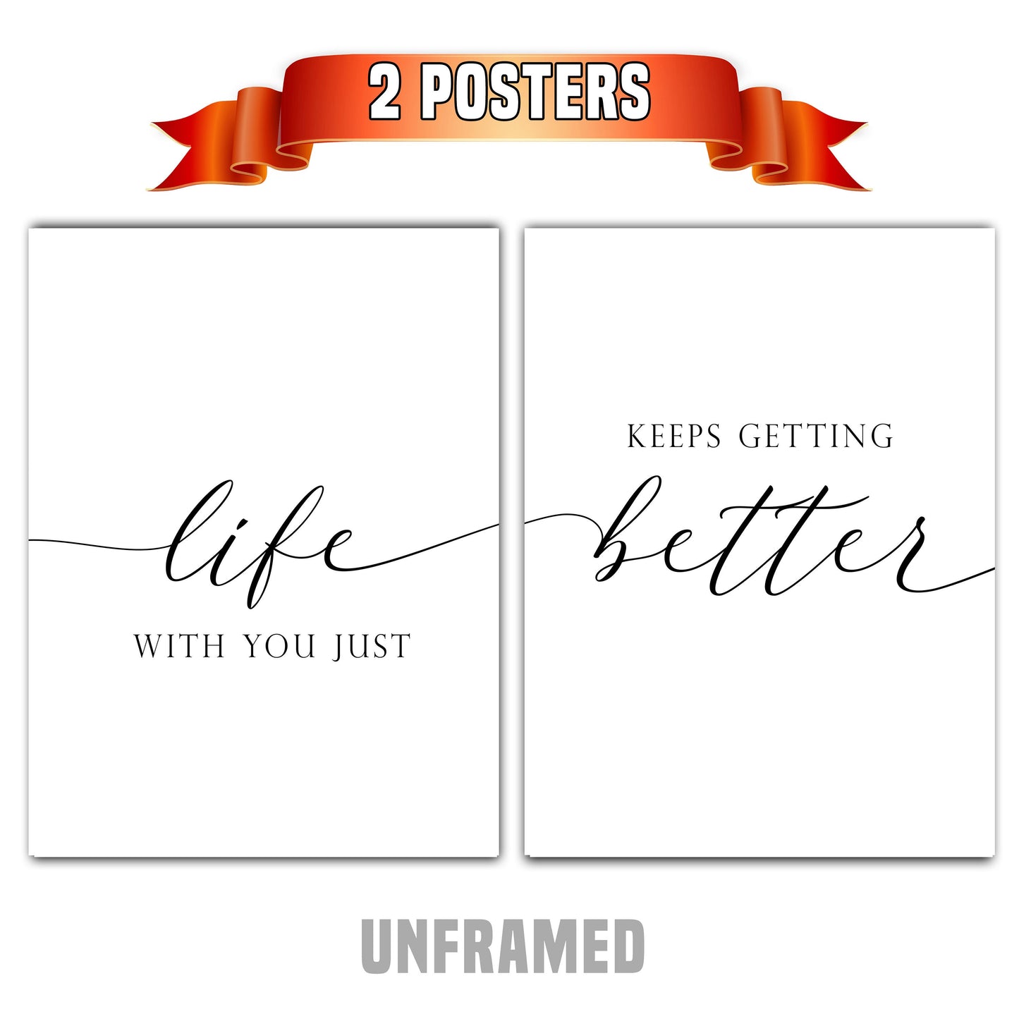 Life With You, Set of 2 Poster Prints, Home Wall Décor, Motivational Quote, Multiple Sizes