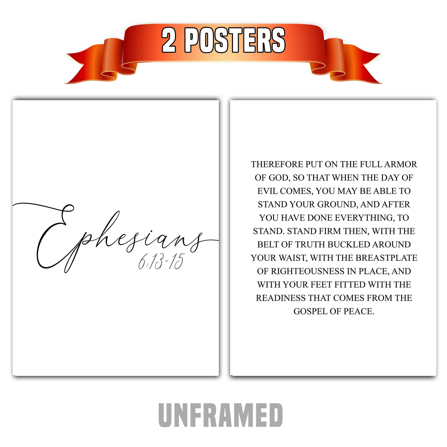 Ephesians 6:13-15, Bible Verse Quote, Set of 2 Poster Prints, Home Wall Art Décor, Multiple Sizes