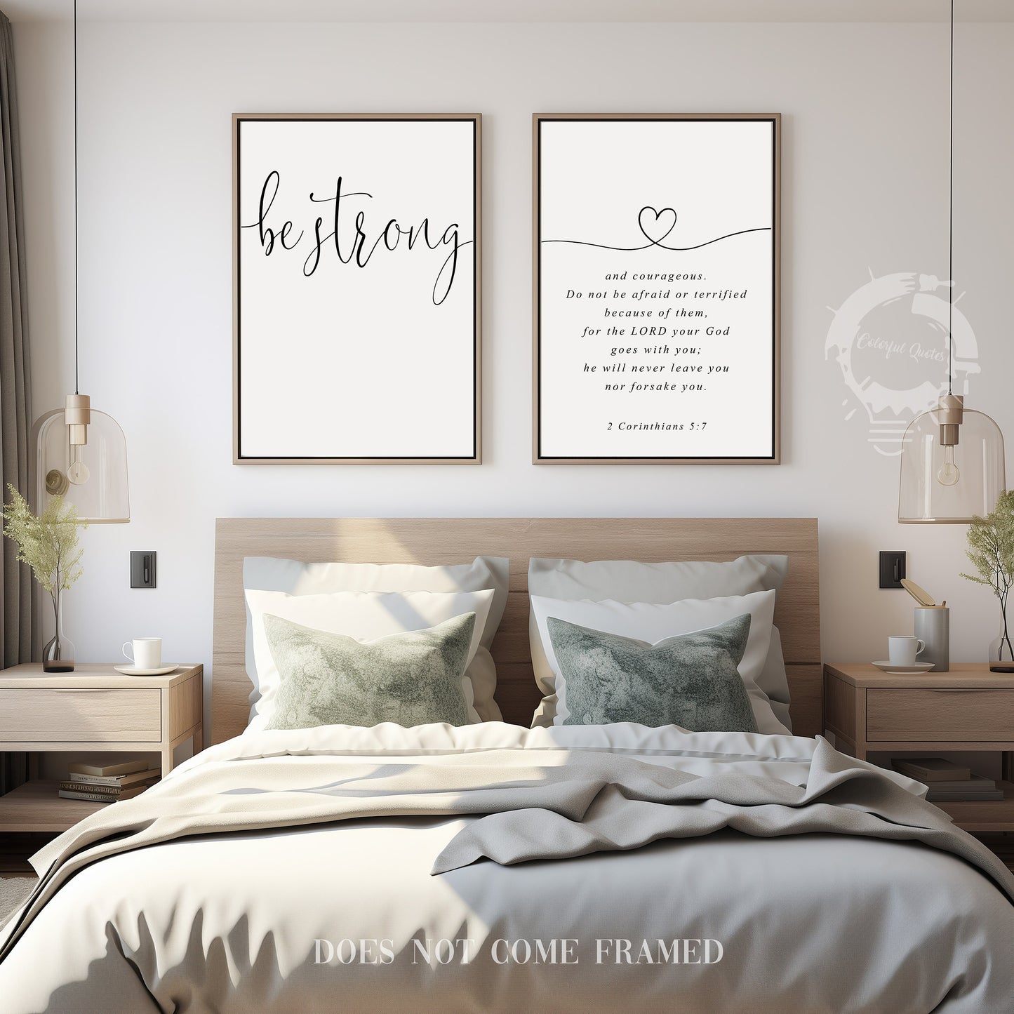 Be strong and Courageous, 2 Corinthians 5:7, Bible Verse Quote, Set of 2 Poster Prints, Home Wall Art Décor, Multiple Sizes