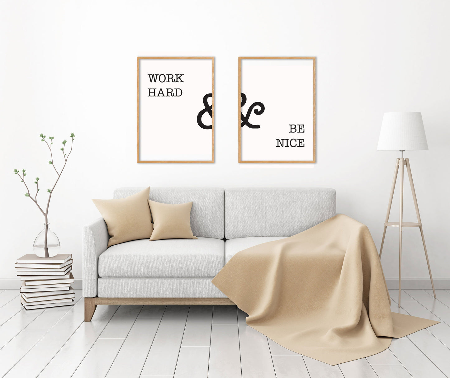 Work Hard & Be Nice Quote Wall Art, Set of 2 Prints, Minimalist Art, Typography Art, Office Wall Art, Multiple Sizes, Home Wall Art Decor