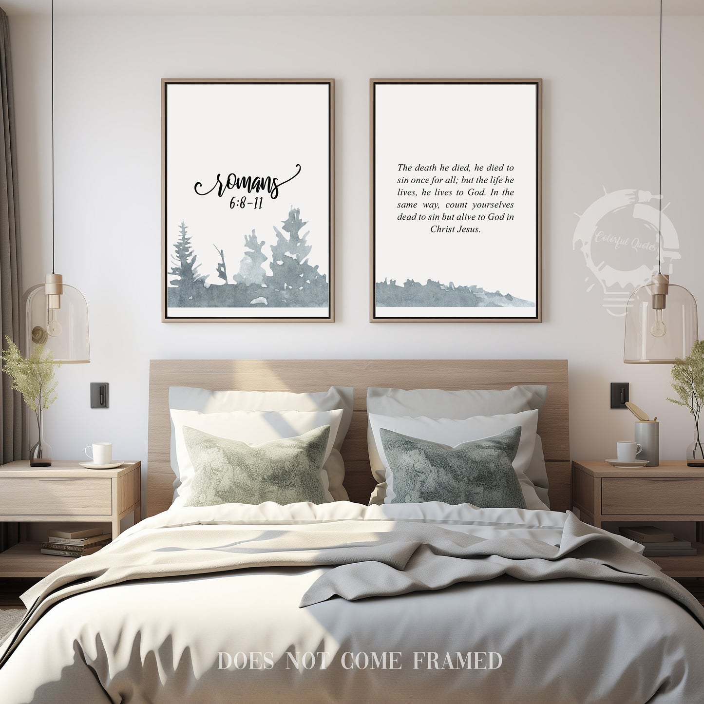 Romans 6:8-11, Bible Verse Quote, Set of 2 Poster Prints, Home Wall Art Décor, Multiple Sizes