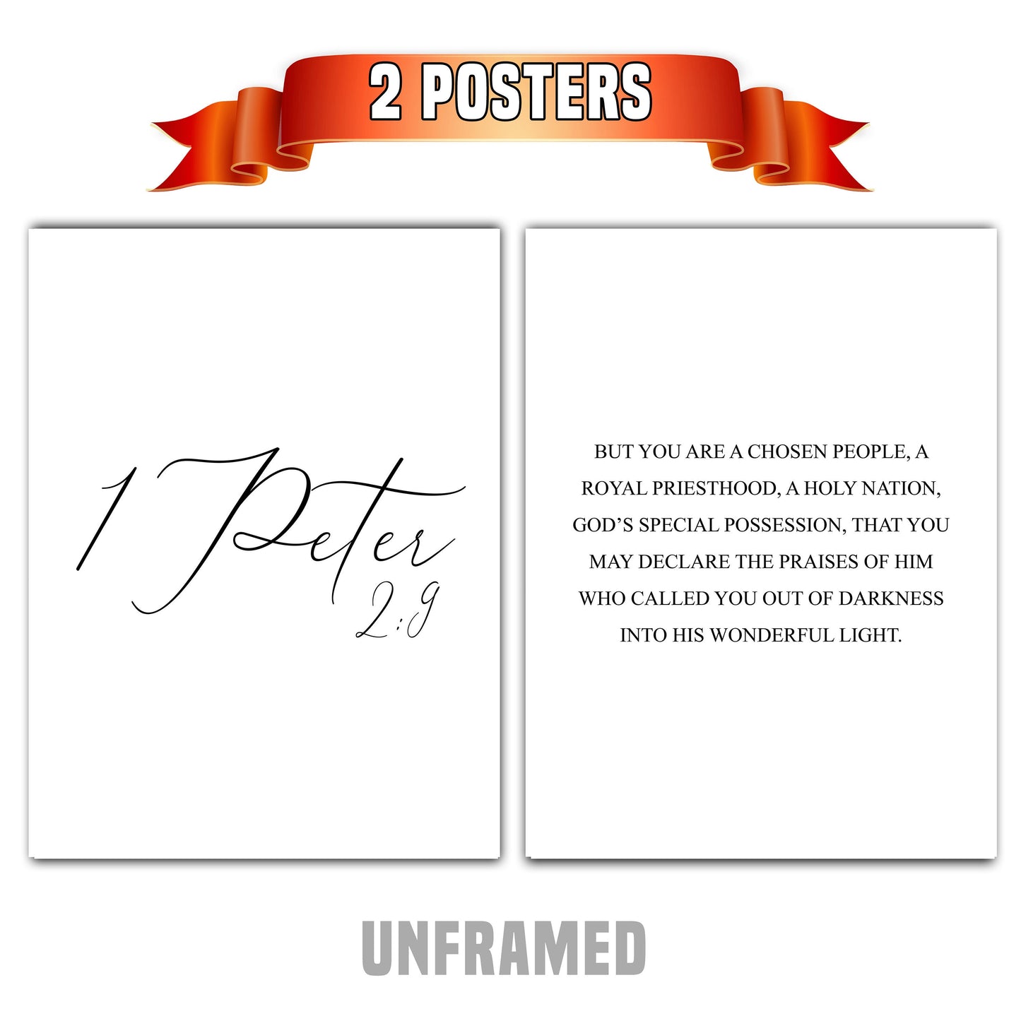 1 Peter 2:9, Bible Verse Quote, Set of 2 Poster Prints, Home Wall Art Décor, Minimalist Prints, Multiple Sizes