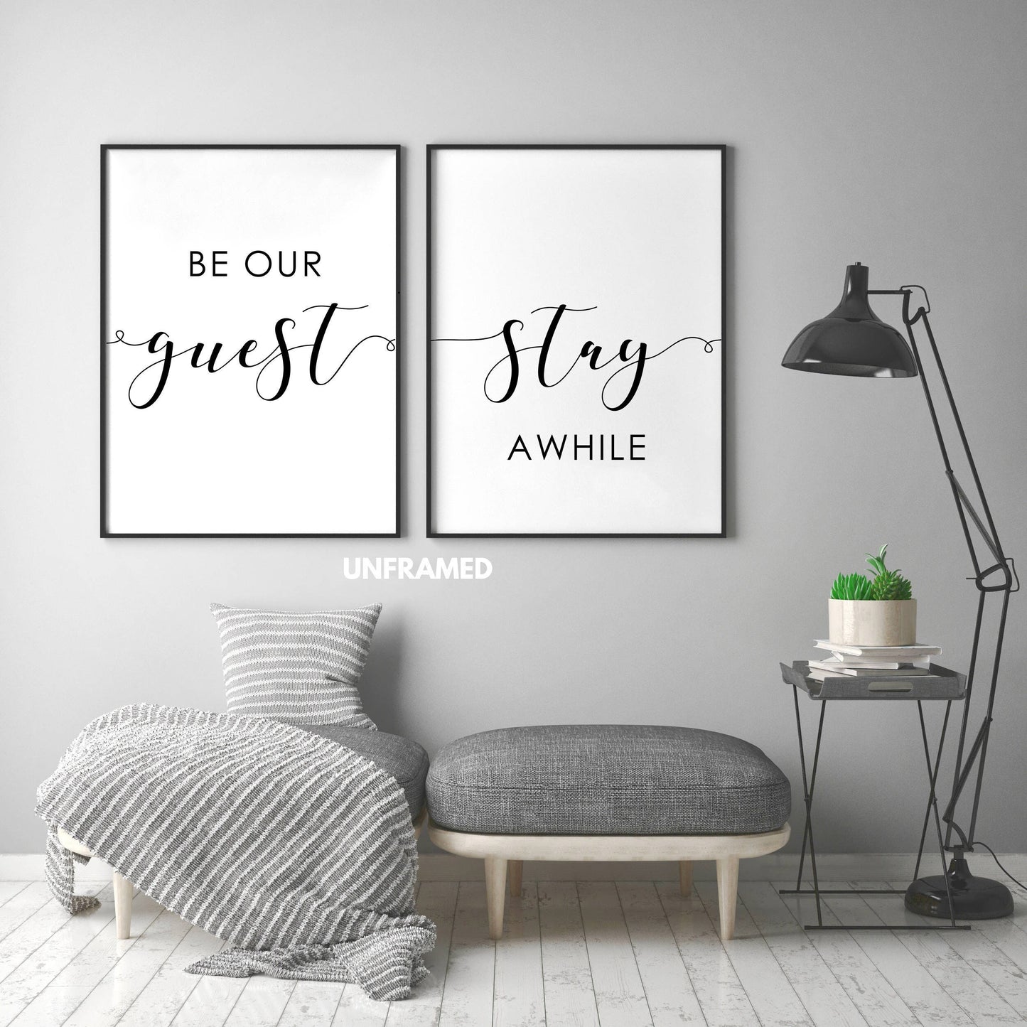 Be Our Guest Stay Awhile, Set of 2 Prints, Minimalist Art, Typography Art, Wall Art, Multiple Sizes, Home Wall Art