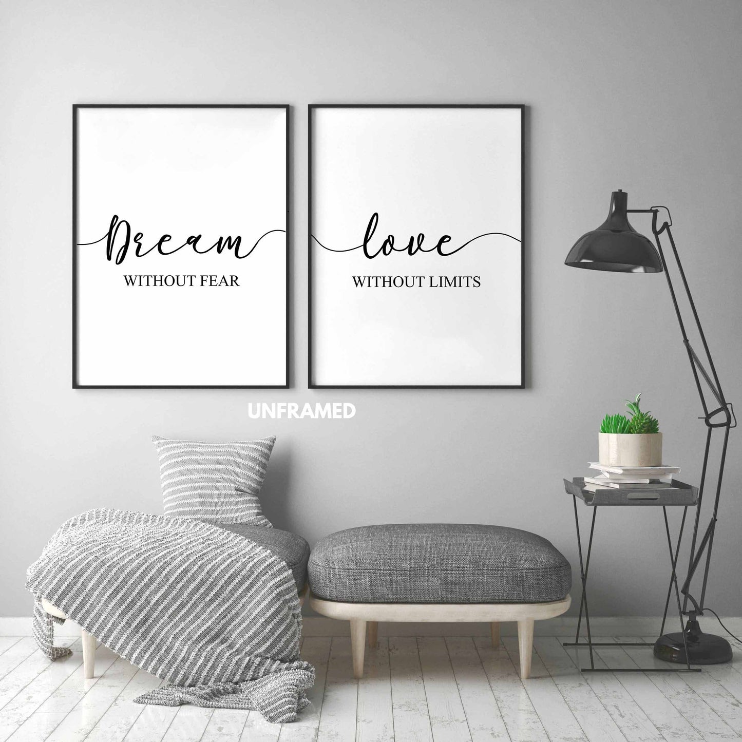 Dream Without Fear Love Without Limits, Set of 2 Prints, Minimalist Art, Typography Art, Wall Art, Multiple Sizes, Home Wall Art
