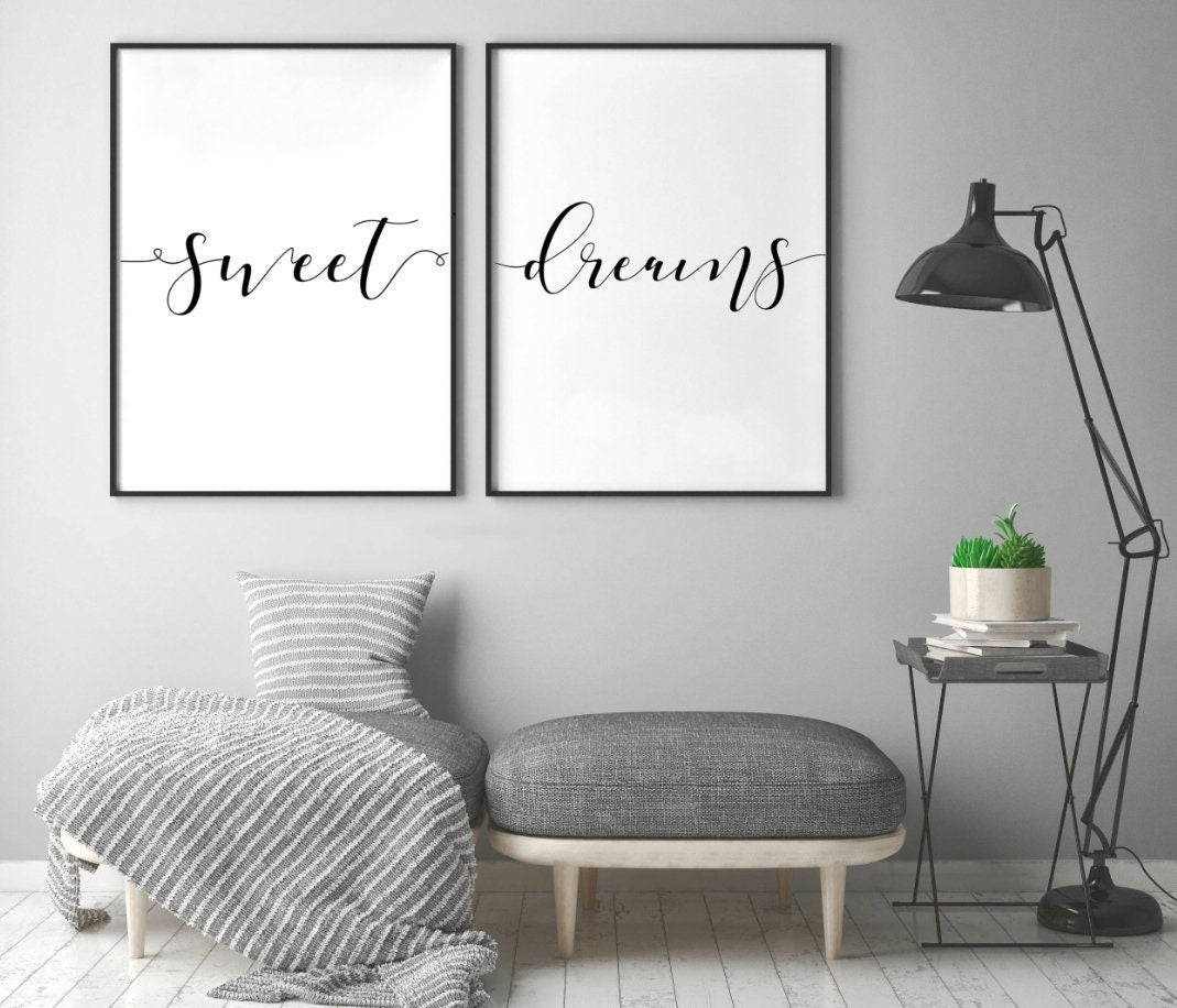 Sweet Dreams Posters, Set of 2 Prints, Minimalist Art, Typography Art, Wall Art, Relaxation Gifts, Home Wall Art