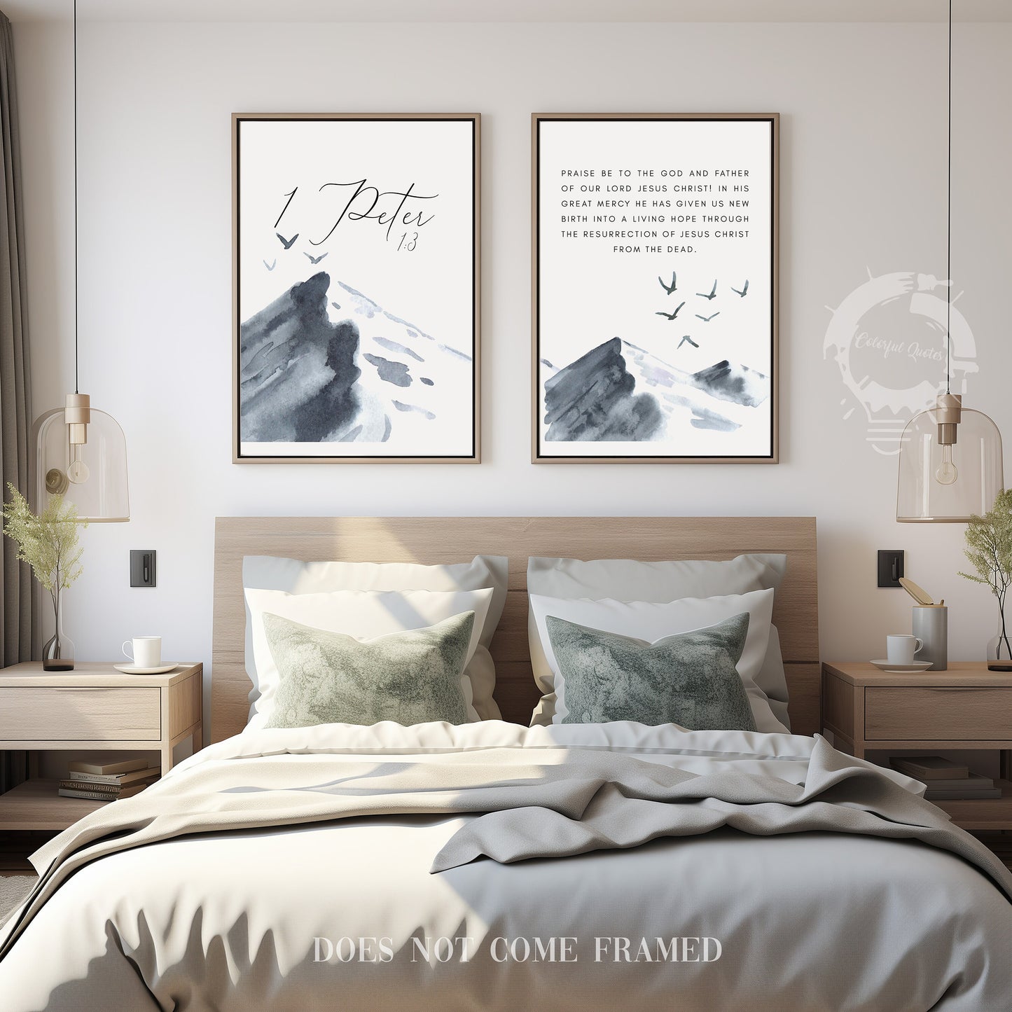 1 Peter 1:3, Bible Verse, Set of 2 Prints, Multiple Sizes, Home Wall Art Decor, Bible Quote