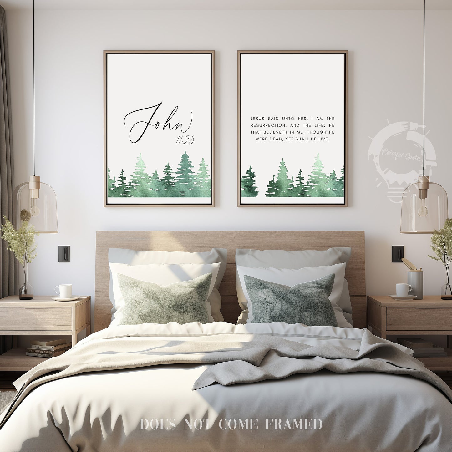 John 11:25, Bible Verse, Set of 2 Prints, Multiple Sizes, Home Wall Art Decor, Bible Quote