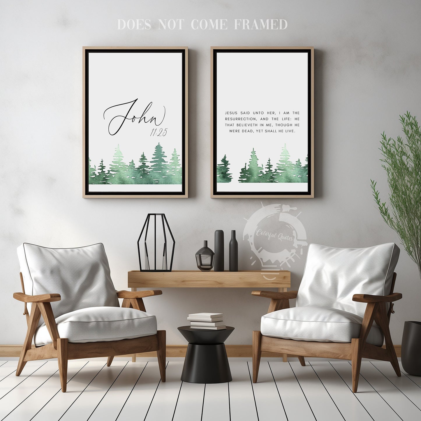 John 11:25, Bible Verse, Set of 2 Prints, Multiple Sizes, Home Wall Art Decor, Bible Quote