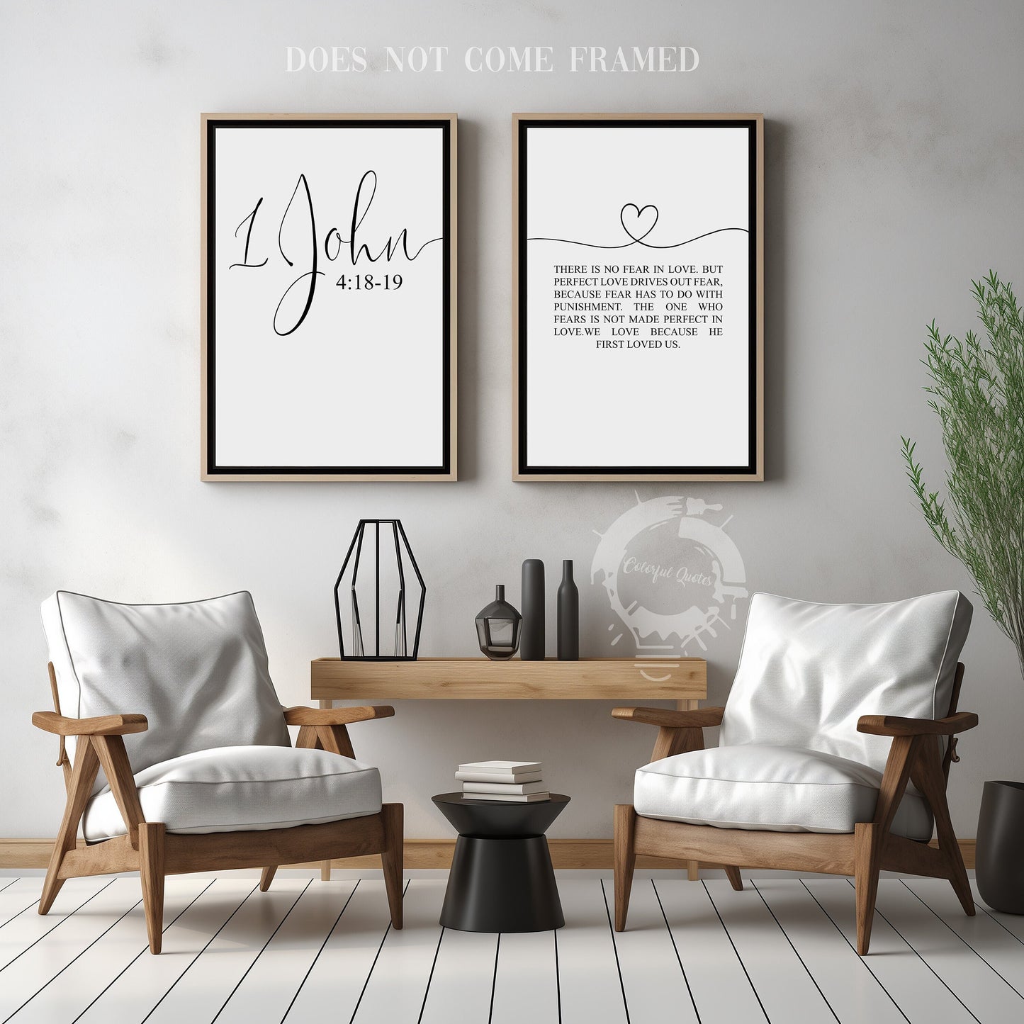 1 John 4:18-19, There Is No Fear In Love, Bible Verse Quote, Set of 2 Poster Prints, Home Wall Art Décor, Multiple Sizes