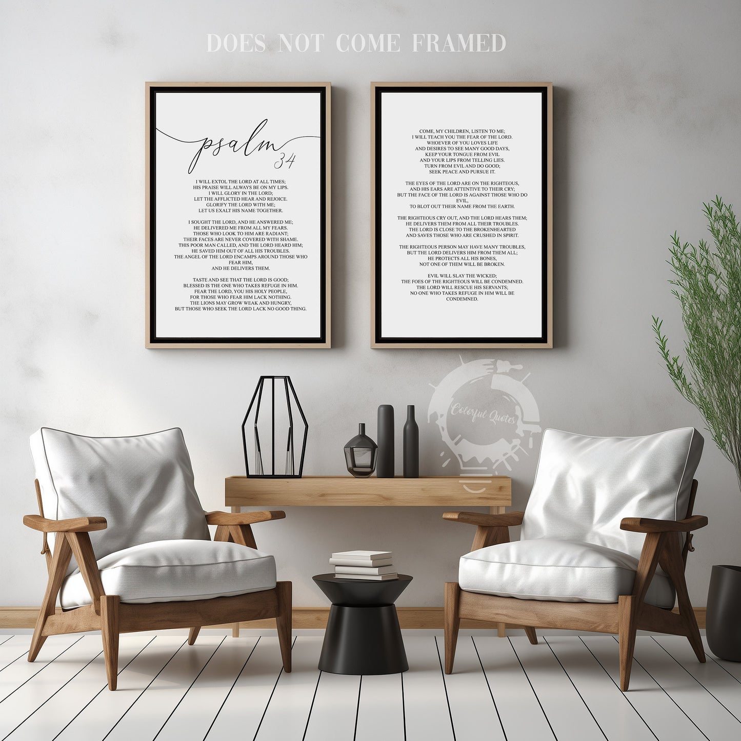 Psalm 34, Bible Verse Quote, Set of 2 Poster Prints, Home Wall Art Décor, Minimalist Prints, Multiple Sizes