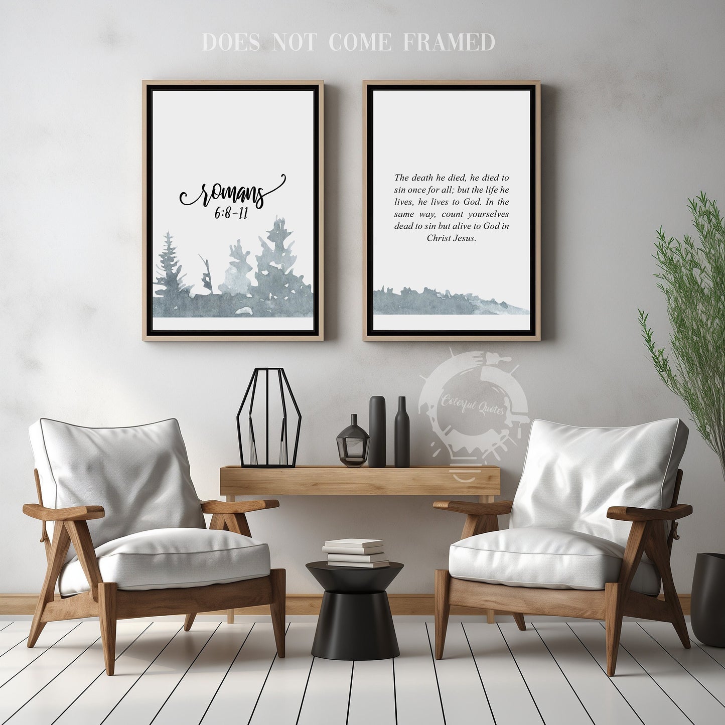 Romans 6:8-11, Bible Verse Quote, Set of 2 Poster Prints, Home Wall Art Décor, Multiple Sizes