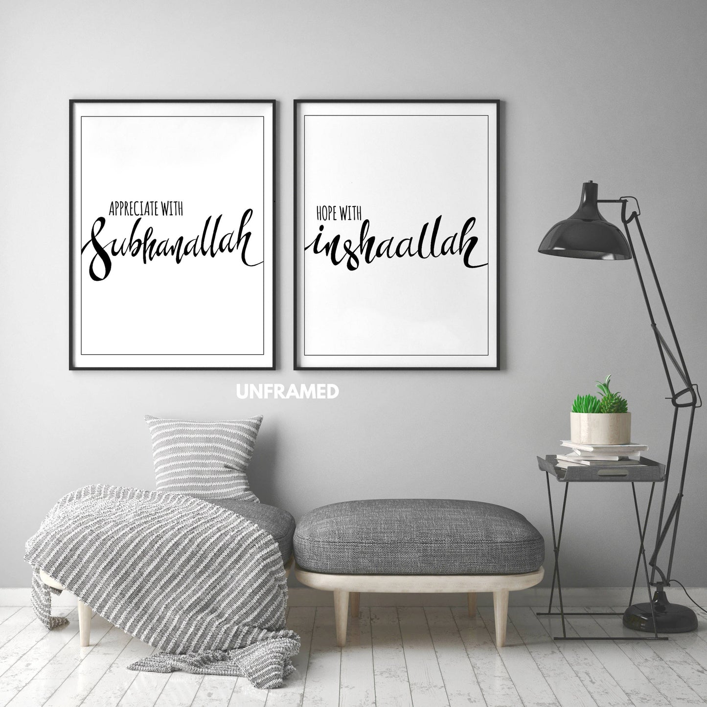 Appreciate with SUBHANALLAH, Hope with INSHAALLAH, Set of 2 Poster Prints, Wall Art Décor