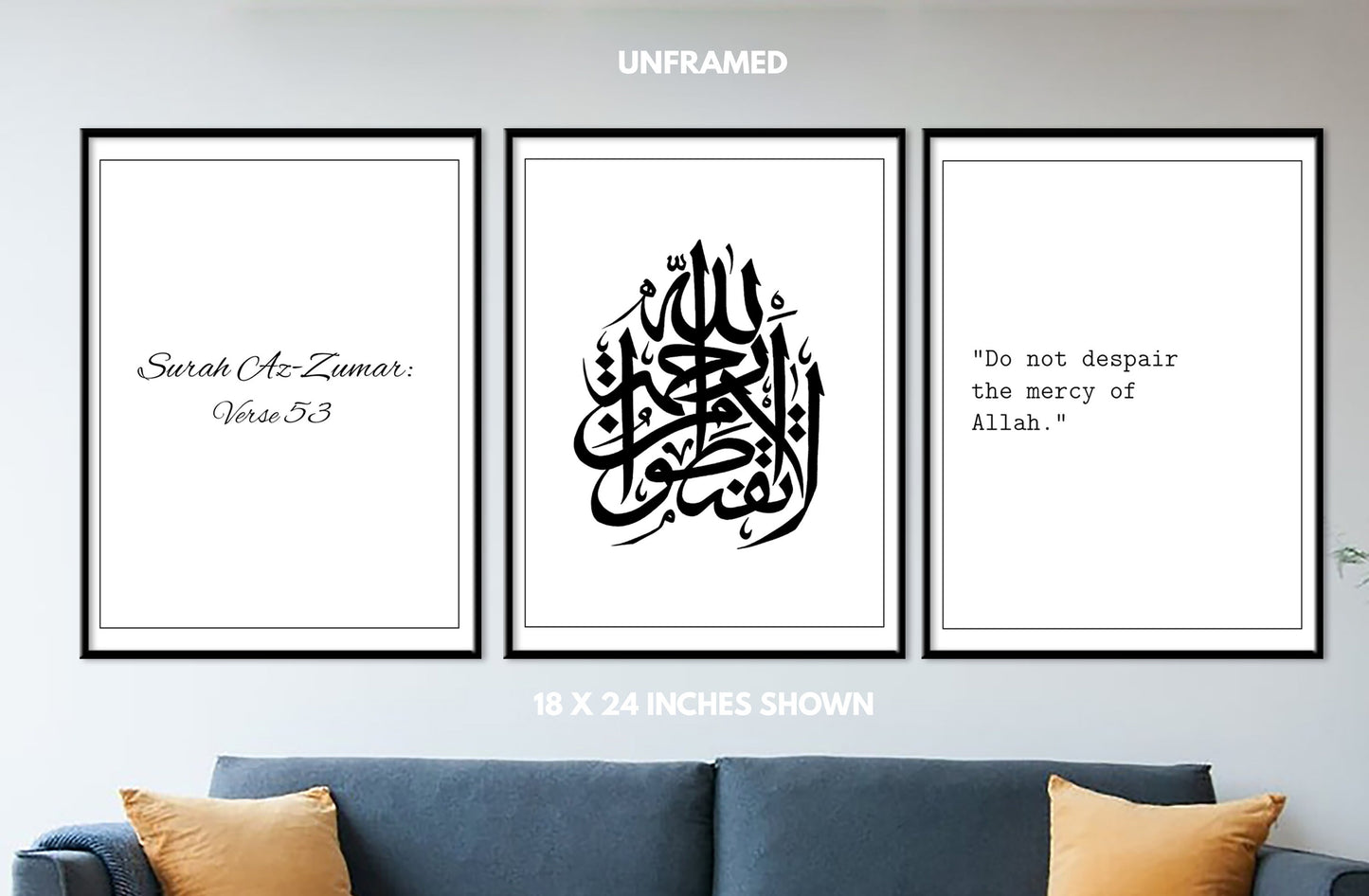 Surah Az-Zumar - Verse 53, Quranic, Religious, Set of 3 Poster Prints, Wall Art Décor