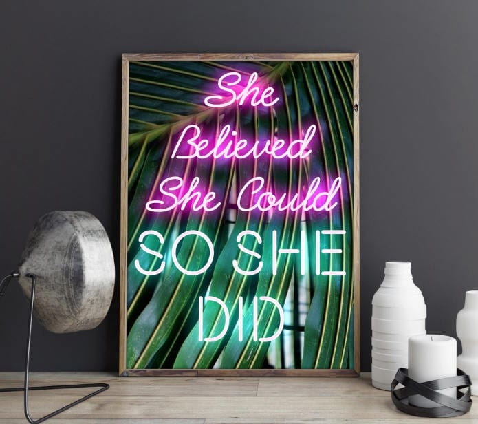 She Believed She Could, So She Did, Feminism, Woman Empowerment, Banana Leaf Design, Poster Print, Home Wall Art Décor, Multiple Sizes