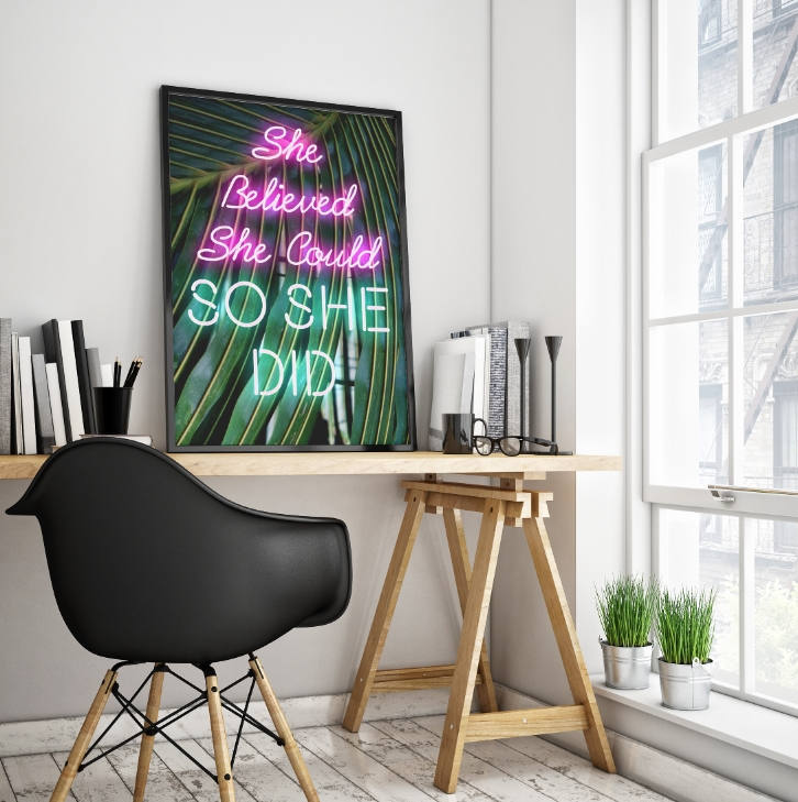 She Believed She Could, So She Did, Feminism, Woman Empowerment, Banana Leaf Design, Poster Print, Home Wall Art Décor, Multiple Sizes