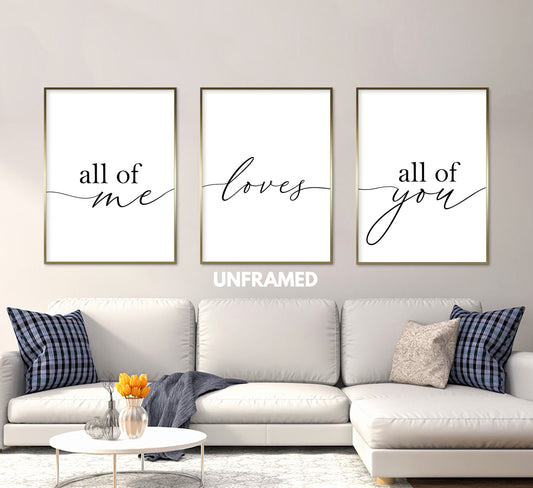 All of Me Loves All of You, Set of 3 Poster Prints, Romantic Posters, Home Wall Décor, Minimalist Art, Multiple Sizes