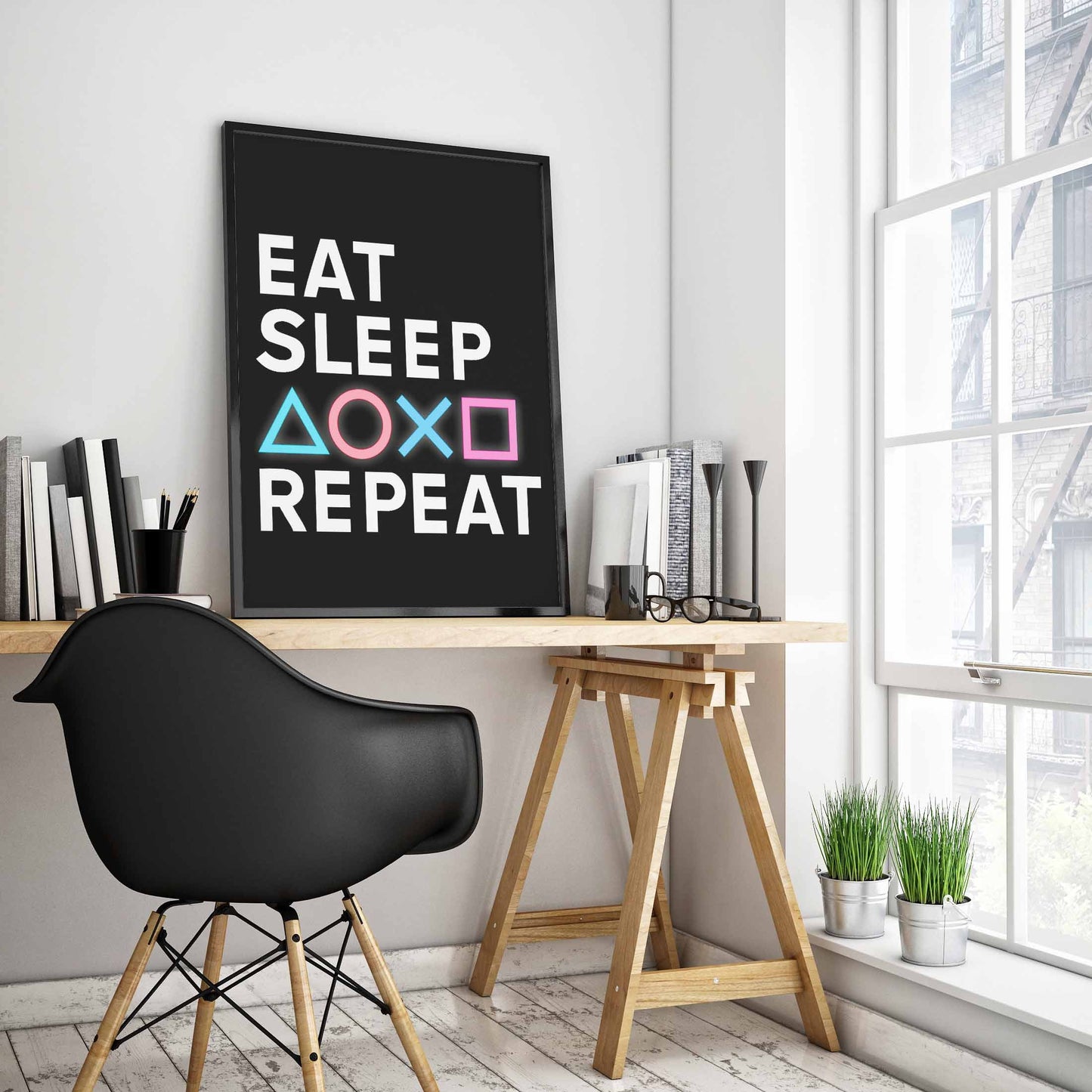 Eat, Sleep, Game, Repeat, Gamer Phrase, Poster Print, Gaming Room Wall Art Décor, Multiple Sizes