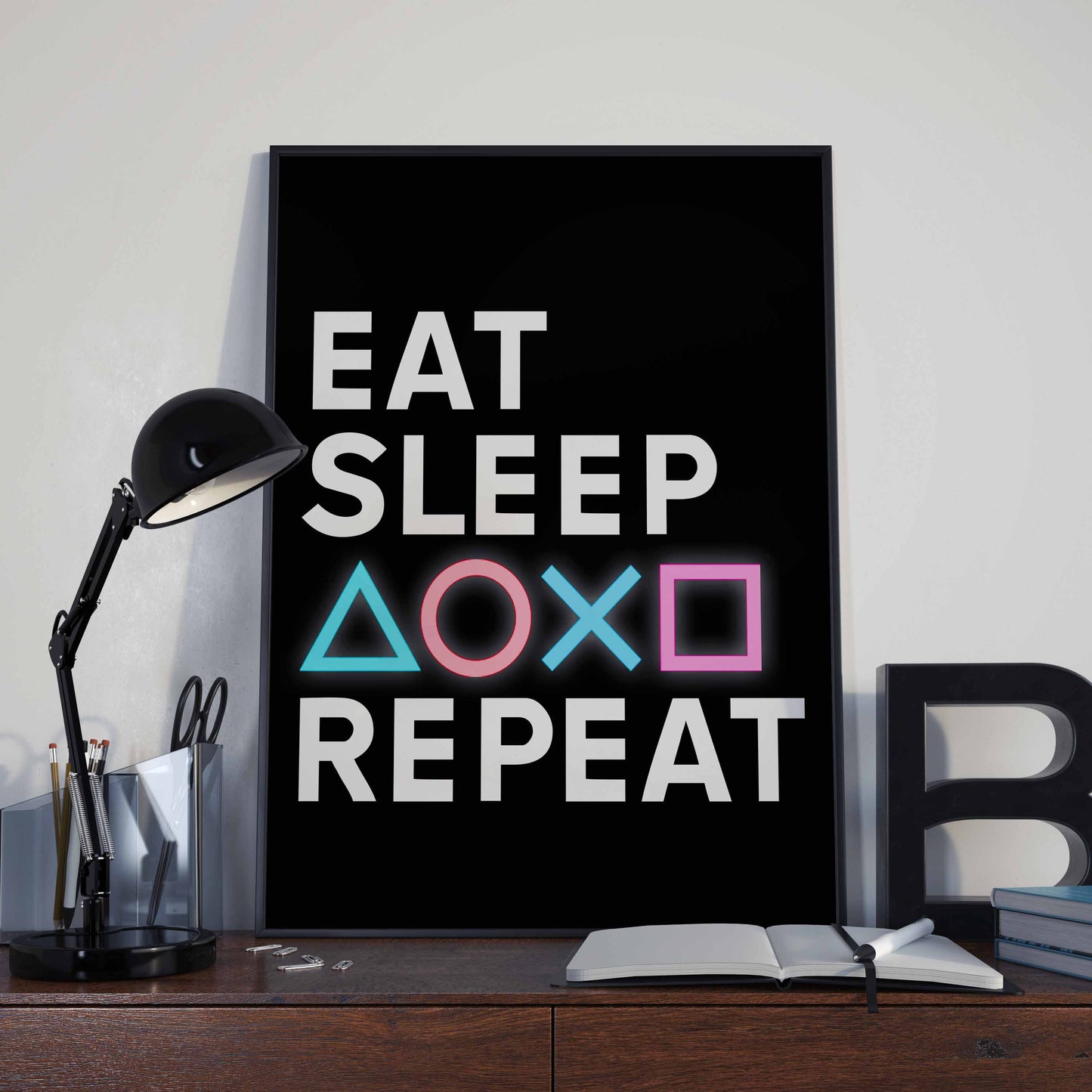 Eat, Sleep, Game, Repeat, Gamer Phrase, Poster Print, Gaming Room Wall Art Décor, Multiple Sizes