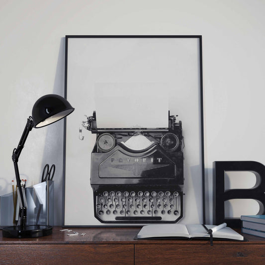 Typewriter, Black and White, Minimalist, Poster Print, Wall Hanging Decoration