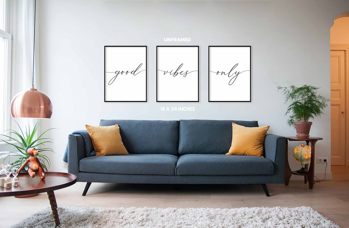 Good Vibes Only, Set of 3 Poster Prints, Home Wall Décor, Motivational/Inspirational Quote, Multiple Sizes