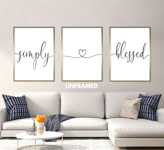 Simply Blessed, Set of 3 Prints, Minimalist Art, Home Wall Decor, Multiple Sizes