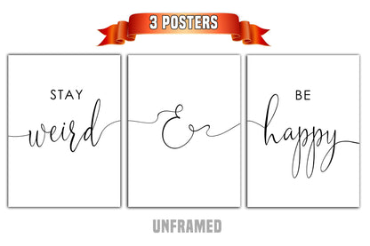 Stay Weird and Be Happy, Set of 3 Prints, Minimalist Art, Home Wall Decor, Multiple Sizes