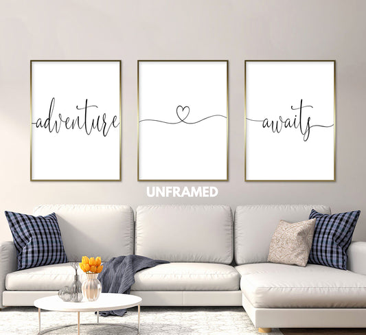 Adventure Awaits, Set of 3 Prints, Minimalist Art, Home Wall Decor, Multiple Sizes