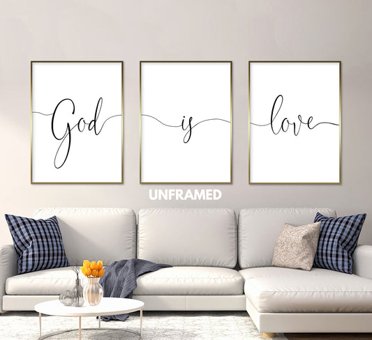 God is Love, Set of 3 Prints, Minimalist Art, Home Wall Decor, Multiple Sizes