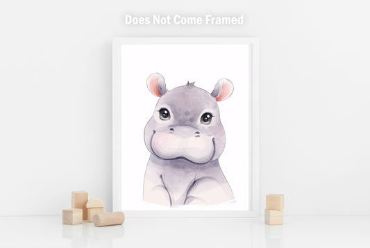 Baby Hippo, Calf, Nursery Wall Decor, Baby animal Poster, Kid's Room Print, Children's Bedroom Decor, Watercolor Art