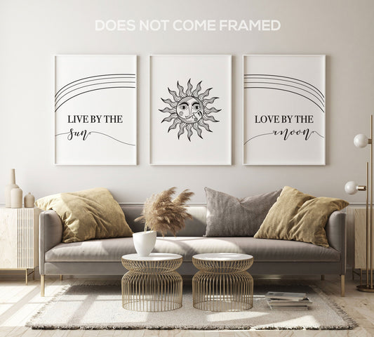 Live By The Sun Love By The Moon, Set of 3 Prints, Life Quotes, Minimalist  Wall Art Decor, Typography Art, Wall Art, Multiple Sizes