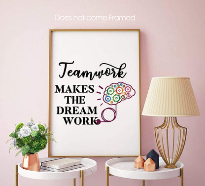 Teamwork Makes The Dream Work - Quote Poster Print, Home Wall Art Decor, Unframed