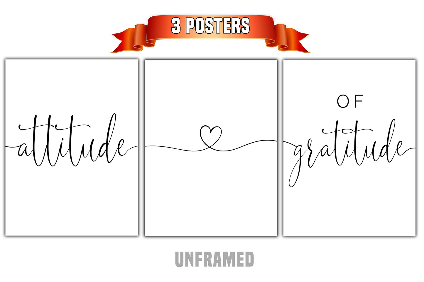 Attitude Of Gratitude, Set of 3 Prints, Minimalist Art, Home Wall Decor, Multiple Sizes