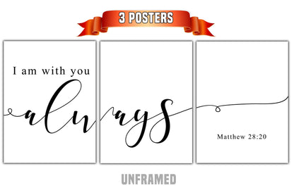 I am With You Always, Matthew 28:20, Set of 3 Poster Prints, Bible Verse Quotes, Home Wall Hanging Décor, Minimalist Prints, Multiple Sizes