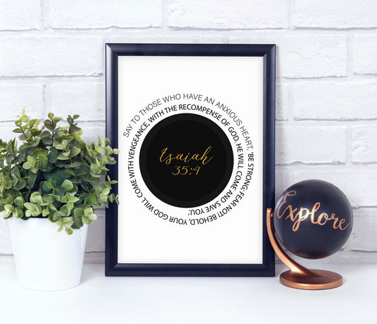 Isaiah 35:4 Bible Verse, Bible Quote, Poster Print, Home Wall Decor